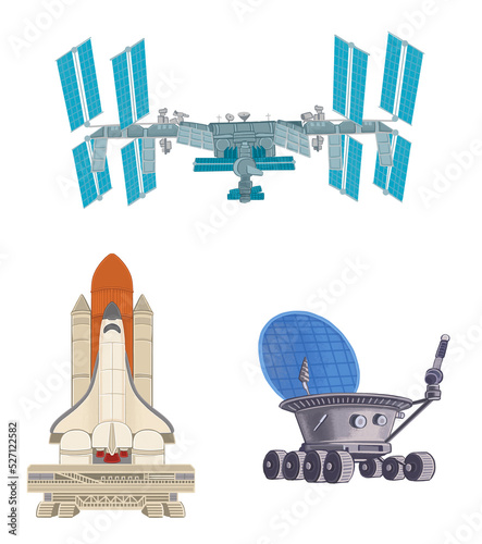 Obraz na płótnie space objects international space station shuttle rocket rover