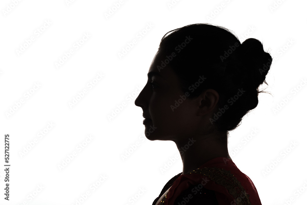 Indian young adult woman profile view silhouette portrait. Indian young adult woman profile view silhouette portrait.