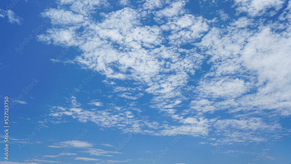 Beautiful high puffy clouds under a sunny blue sky.