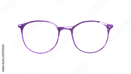 Hand-painted Watercolor purple glasses illustration Watercolor hipster accessories set, isolated on white background. Hipster clothes, accessories, cute drawing clipart elements cutout. 