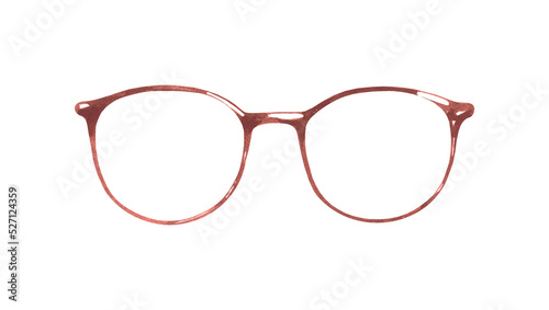 Hand-painted Watercolor red glasses illustration Watercolor hipster accessories set, isolated on white background. Hipster clothes, accessories, cute drawing clipart elements cutout. 