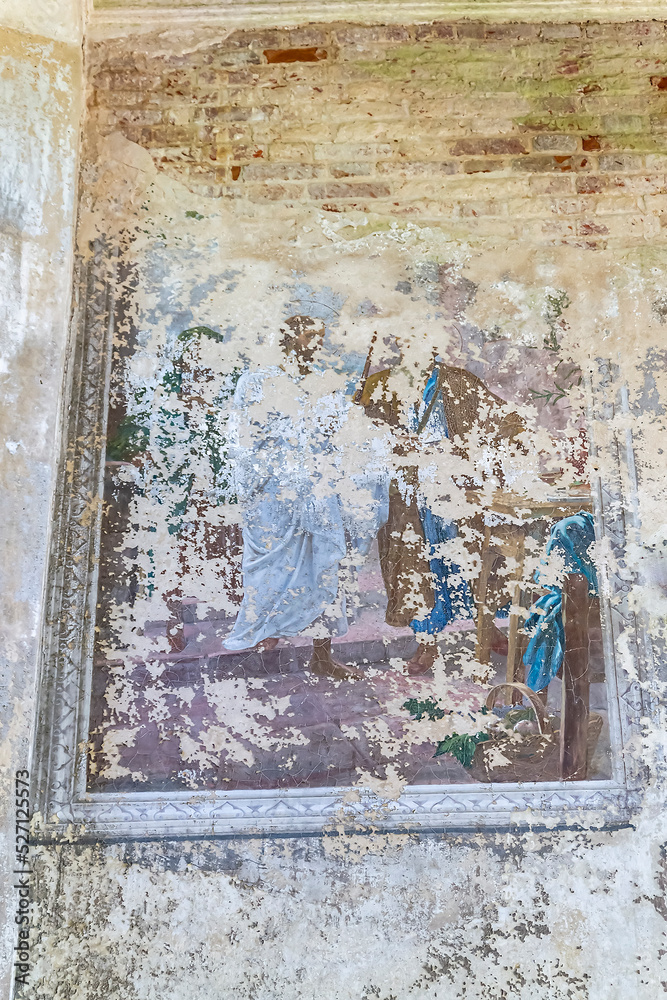Frescoes on the wall of an abandoned Orthodox church