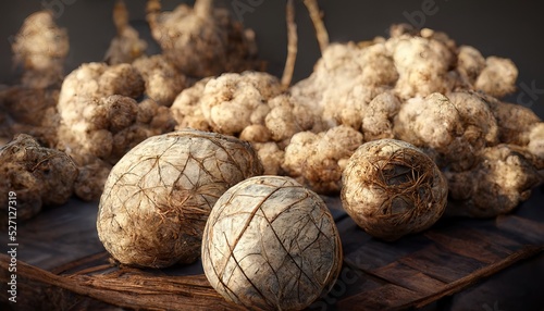 3D illustration of a Celeriac with brown color on the wooden basket