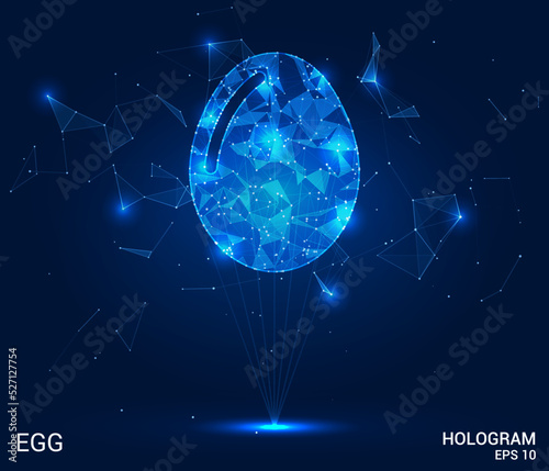 The egg hologram. An egg of polygons, triangles of points and lines. Egg icon is a low-poly compound structure. Technology concept vector.