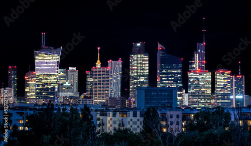 Warsaw city panorama by night 2022 business center