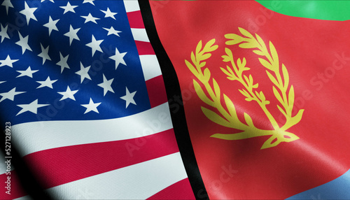 Fototapeta Naklejka Na Ścianę i Meble -  United States of America and Eritrea Merged Flag Together A Concept of Realations
