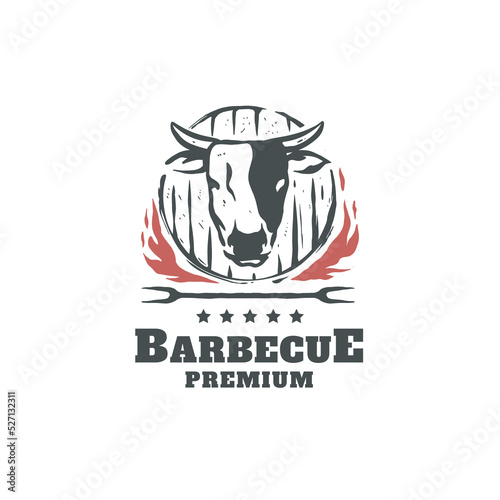 Vintage hand drawn barbecue restaurant logo template