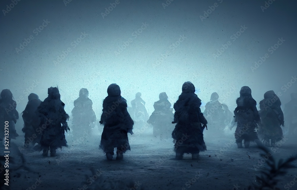 Blurred fog with silhouettes of people,  3d render, Raster illustration.