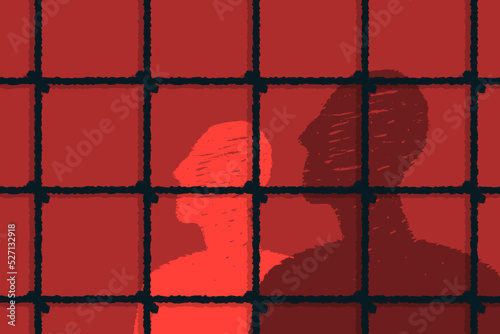 Silhouettes behind bars, a symbol of political prisoners, oppositionists, dissidents, opponents of the totalitarian regime.