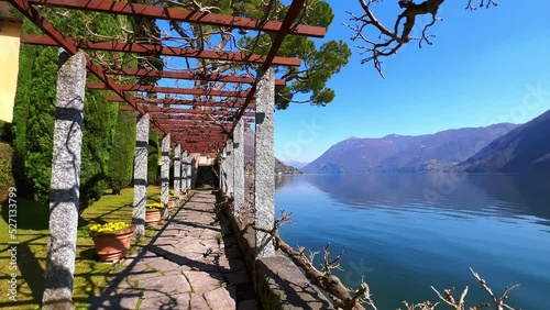 Lake Lugano from the pergola in garden, Oria, Valsolda, Italy photo