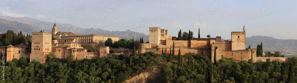 Granada's Alhambra palace and castle at sunset