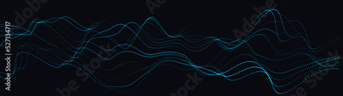 A moving digital 3d wave. Futuristic dark background with dynamic blue particles. The concept of big data. Cyberspace. Vector illustration.