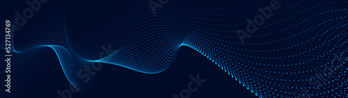 A moving digital 3d wave. Futuristic dark background with dynamic blue particles. The concept of big data. Cyberspace. Vector illustration. photo