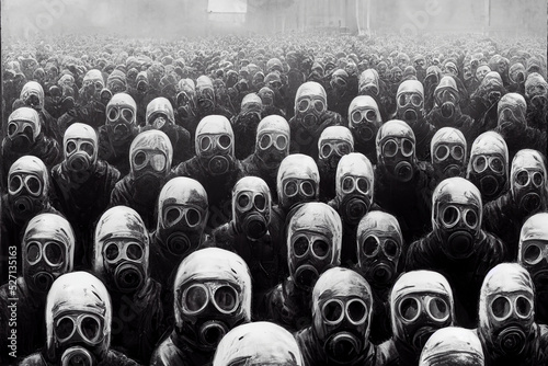 Fototapeta crowd in gas masks