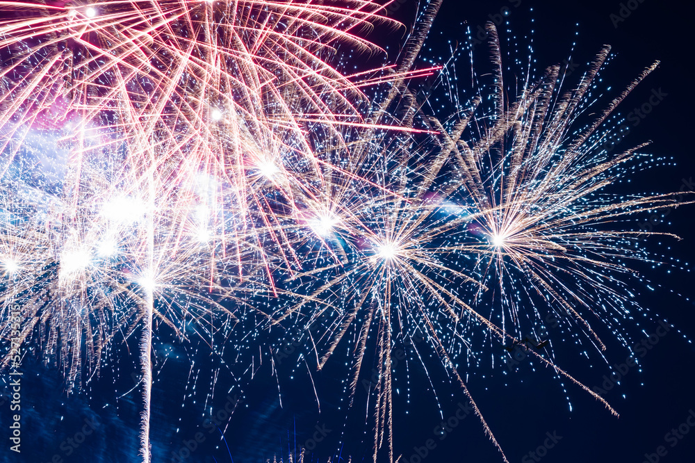 Fototapeta premium Beautiful multi-colored fireworks against the background of the night sky.