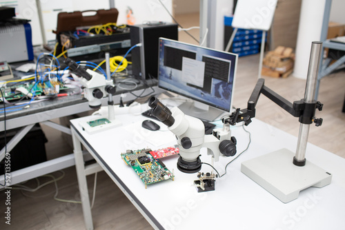 Microscope in Scientific research tech Laboratory on table.
