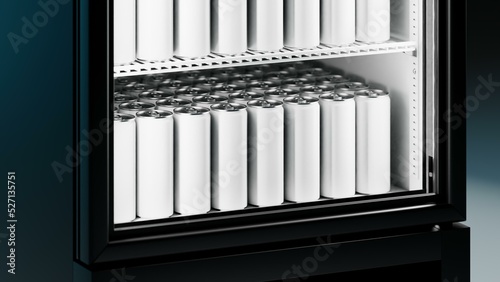 Dark refrigerator with the white can on the shelf. Detailed close-up view. High quality 3d illustration