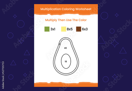 Multiplication Coloring worksheet with the image. Color by numbers math game