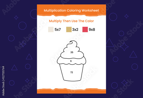 Multiplication Coloring worksheet with the image. Color by numbers math game