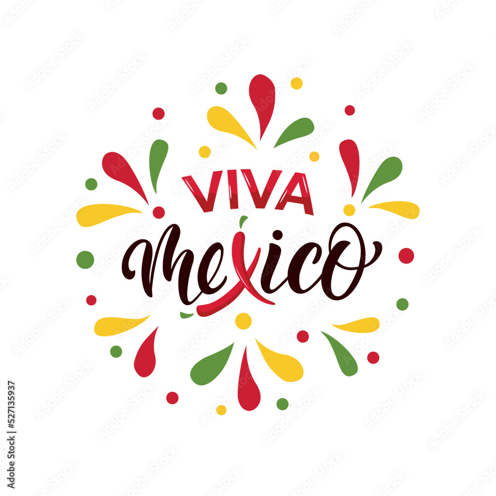 Viva Mexico handwritten text (Long Live Mexico) for Mexico National day banner, poster, greeting card. Vector abstract illustration. Modern brush calligraphy. Hand lettering typography