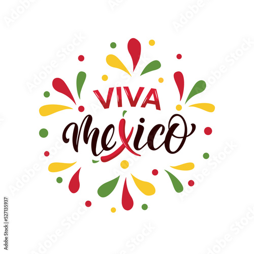 Viva Mexico handwritten text (Long Live Mexico) for Mexico National day banner, poster, greeting card. Vector abstract illustration. Modern brush calligraphy. Hand lettering typography