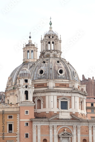 Santa Maria di Loreto Church Exterior Detail with Dome in Rome, Italy