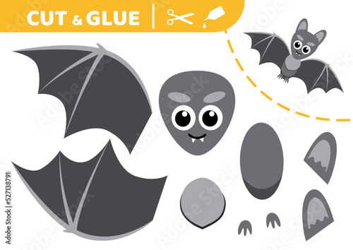 Bat. Cut and glue. Halloween. Application work. Paper game. Vector