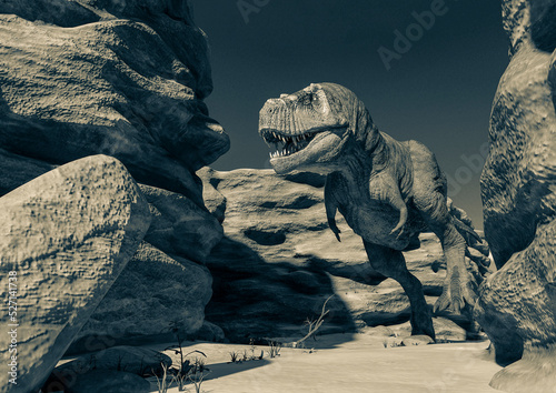 t rex the strongest dinosaur looking for food in the stones © DM7