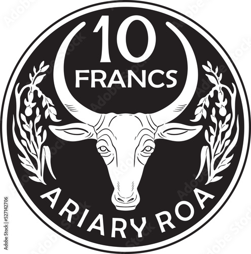 madagascar coin 10 franc ariary roa vector design handmade
