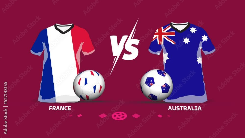 France vs Australia soccer ball match intro animation. Symbolic jersey and football animation