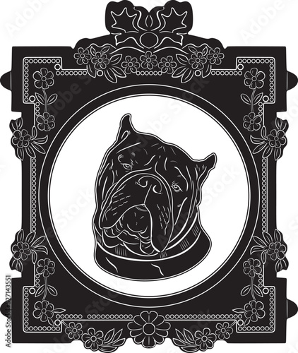 american bulldog head with vintage frame handmade silhouette collecting