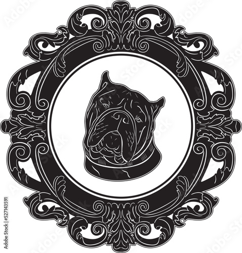 american bulldog head with vintage frame handmade silhouette vector