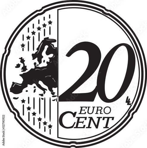20 cent euro coin vector design handmade silhouette