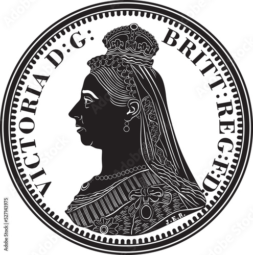 England silver coin queen crown, black design handmade silhouette