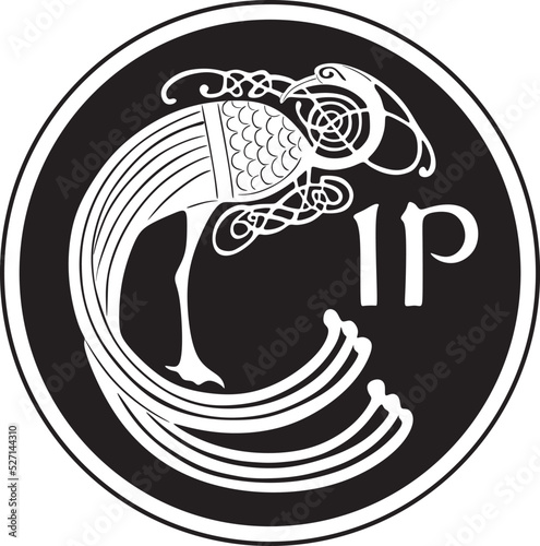 ireland coin one cent with pheasant bird handmade design vector