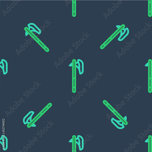 Line Medieval axe icon isolated seamless pattern on blue background. Battle axe, executioner axe. Medieval weapon. Vector