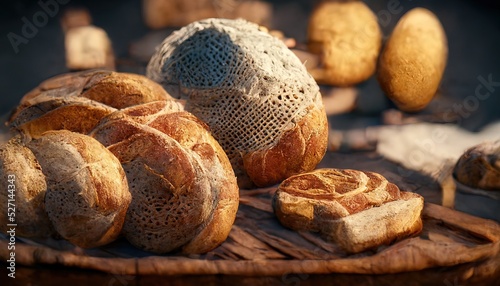 3D illustration of a Delicious brown bread on the basket with fluffy texture ready for dinner