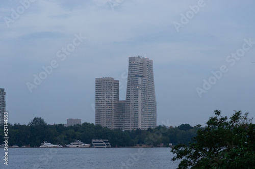 View of the Khimki reservoir from the Pokrovsky Coast - Pokrovskoye-Streshnevo - Moscow Park. River navigation, recreational water transport and watersports