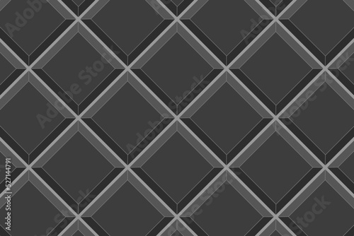 Black square tile diagonal seamless pattern. Kitchen backsplash background. Bathroom or toilet ceramic wall or floor diamond mosaic. Indoor or outdoor mosaic texture. Vector flat illustration