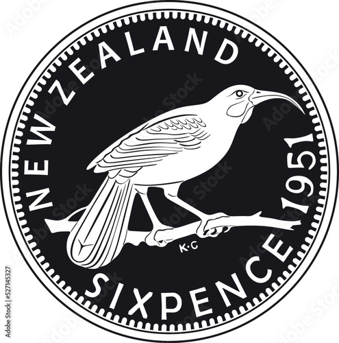 new zealand coin six pence handmade vector design