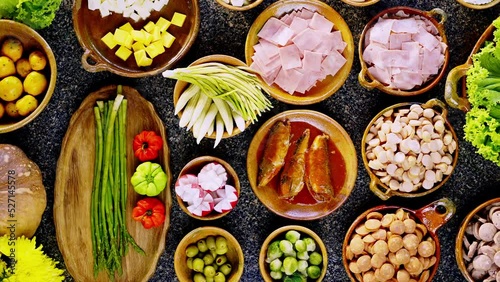Wallpaper Mural Fresh and healthy ingredients on a table, Ready to prepare Fiambre.  A traditional festive dish of All Saints' Day in Guatemala. Torontodigital.ca