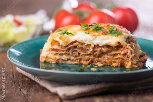 lasagna on a green plate