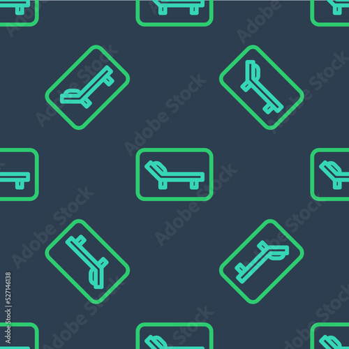 Line Sunbed icon isolated seamless pattern on blue background. Sun lounger. Vector