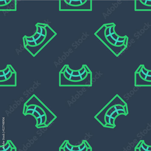 Line Skate park icon isolated seamless pattern on blue background. Set of ramp, roller, stairs for a skatepark. Extreme sport. Vector