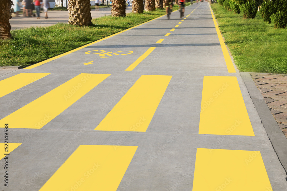 custom made wallpaper toronto digitalBicycle lane with painted yellow sign and pedestrian crossing outdoors