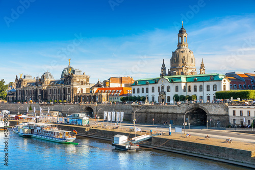 Scenic summer view of the Old Town architecture with Elbe river embankment in Dresden, Saxony, Germany photo