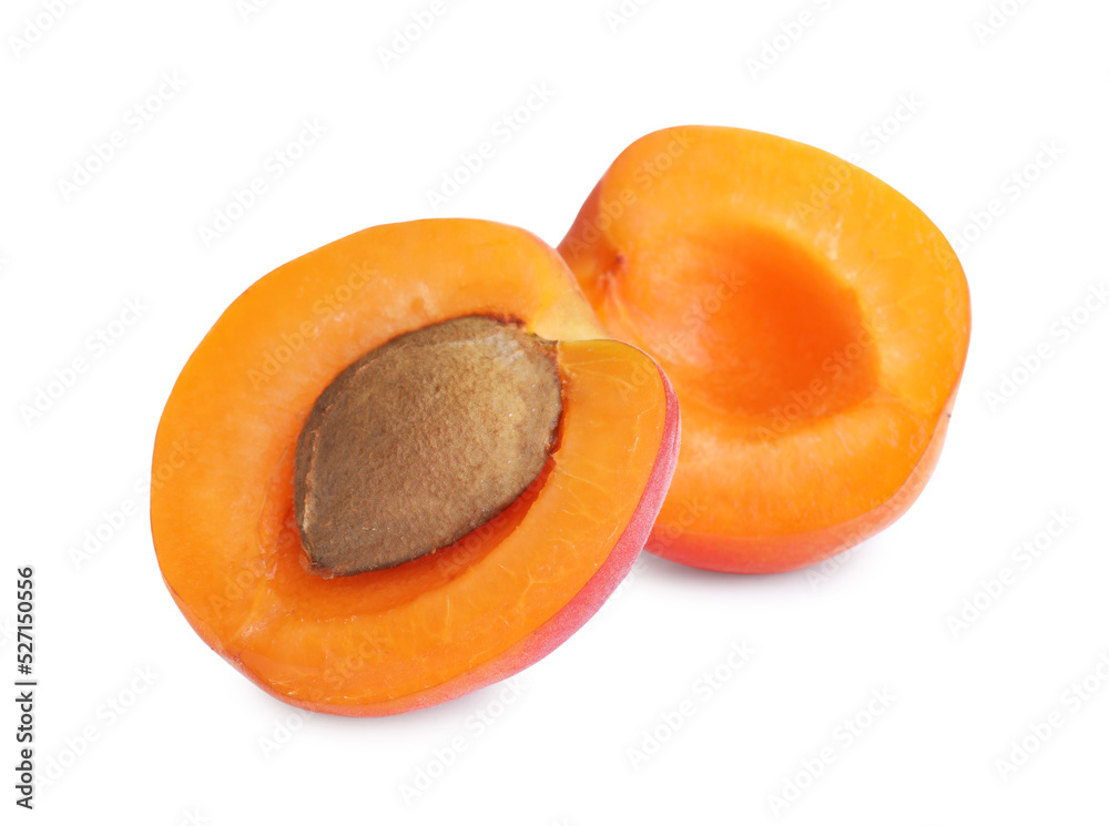 Halves of delicious ripe apricot on white background Halves of delicious ripe apricot on white background