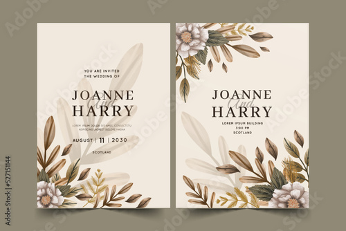 watercolor boho wedding invitation vector design illustration