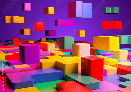 Mosaic of colorful shapes. Abstract construction  blocks tetris shapes. Geometric shapes. Concept of creative, logical thinking 3D image photo