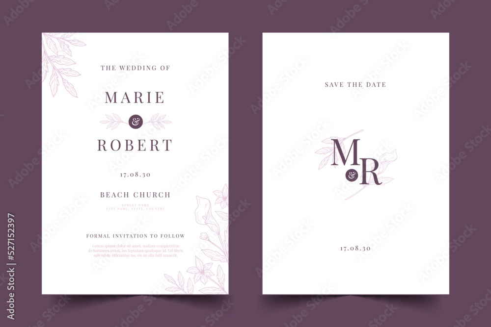 minimalist wedding invitation vector design illustration